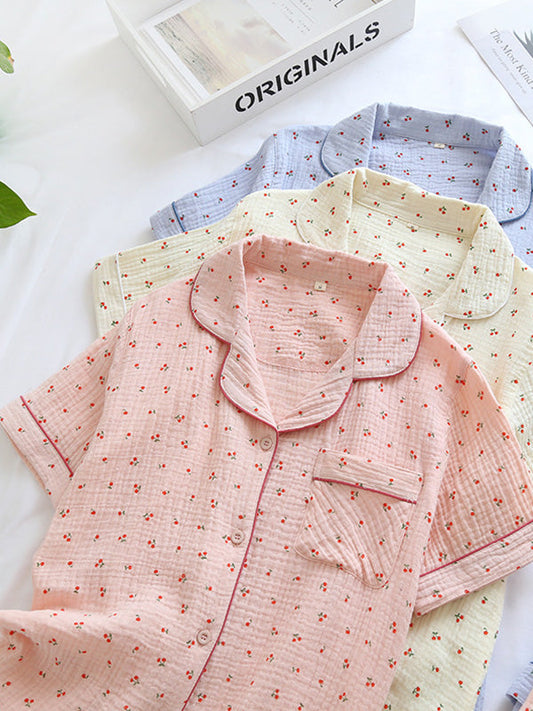 LeRoxy | Dames Pyjama Set van Katoen met Kersenprint | Comfortabele Nachtkleding
