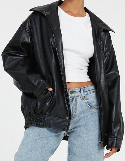 LeRoxy | Trendy Oversized Leren Jas voor Dames | Modieuze Lange Damesjas