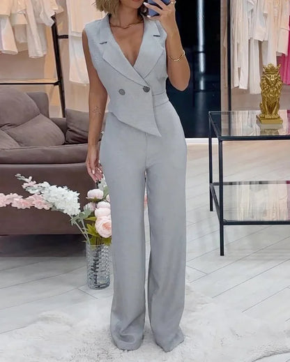 LeRoxy Jumpsuit met Reverskraag in Effen Kleur - Stijlvol en Comfortabel