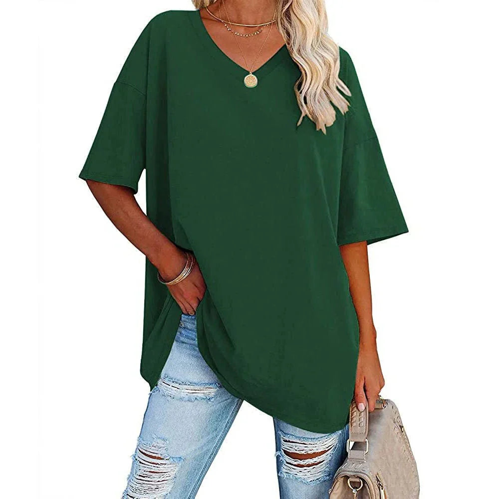 LeRoxy Dames T-Shirt – Oversized V-Hals, Casual & Comfortabel