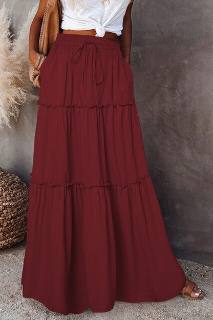 LeRoxy | Gelaagde Maxi Rok voor Dames | Elegante Lange Rok met Elastische Tailleband