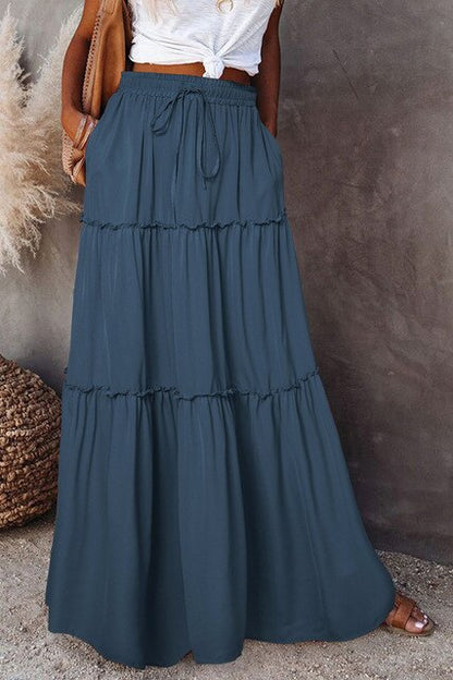 LeRoxy | Gelaagde Maxi Rok voor Dames | Elegante Lange Rok met Elastische Tailleband