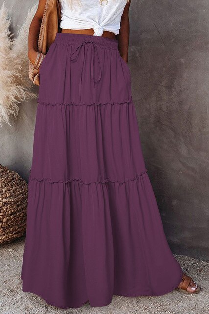 LeRoxy | Gelaagde Maxi Rok voor Dames | Elegante Lange Rok met Elastische Tailleband