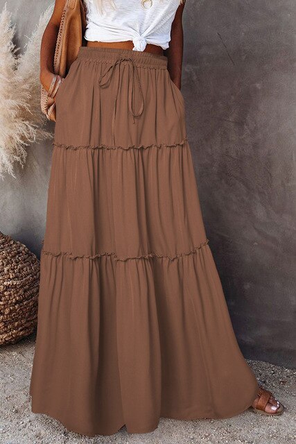 LeRoxy | Gelaagde Maxi Rok voor Dames | Elegante Lange Rok met Elastische Tailleband