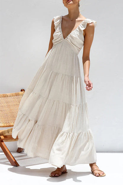 LeRoxy | Maxi jurk dames met V-hals en ruches | Elegante Lorena jurk