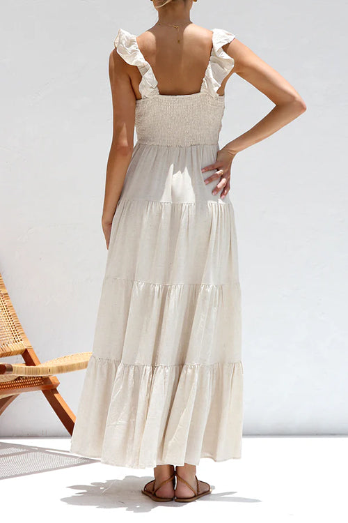LeRoxy | Maxi jurk dames met V-hals en ruches | Elegante Lorena jurk
