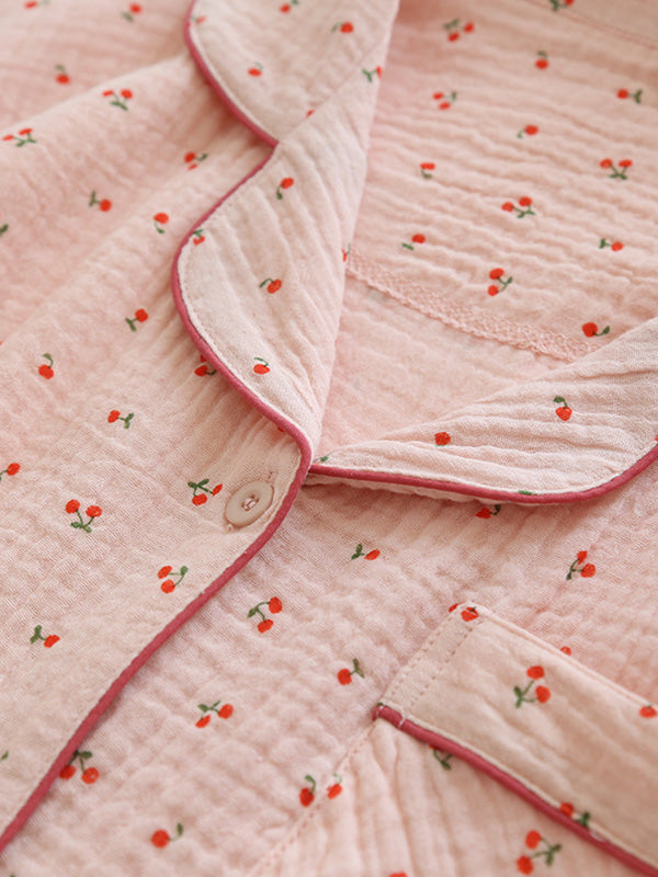 LeRoxy | Dames Pyjama Set van Katoen met Kersenprint | Comfortabele Nachtkleding