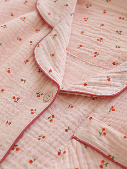 LeRoxy | Dames Pyjama Set van Katoen met Kersenprint | Comfortabele Nachtkleding