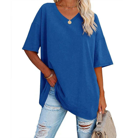 LeRoxy Dames T-Shirt – Oversized V-Hals, Casual & Comfortabel