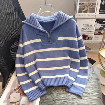 LeRoxy | Gestreepte Dames Half-Zip Trui | Warm & Stijlvol voor Koude Dagen