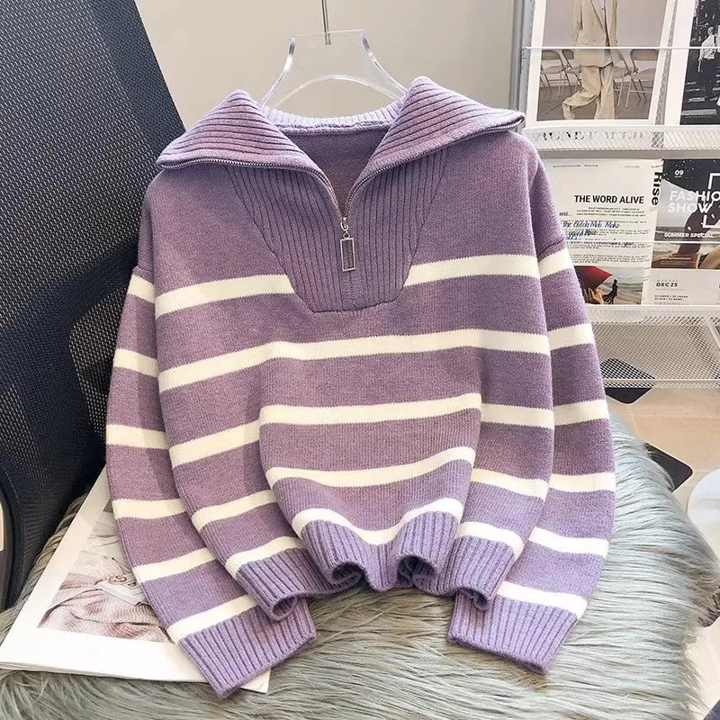 LeRoxy | Gestreepte Dames Half-Zip Trui | Warm & Stijlvol voor Koude Dagen