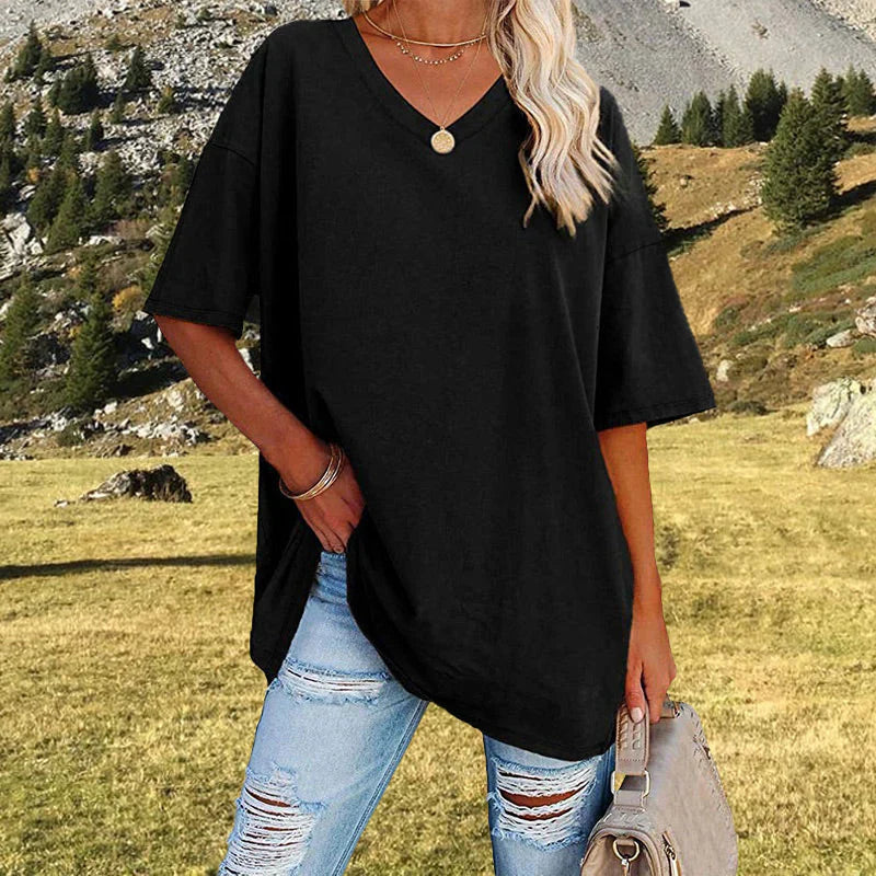 LeRoxy Dames T-Shirt – Oversized V-Hals, Casual & Comfortabel