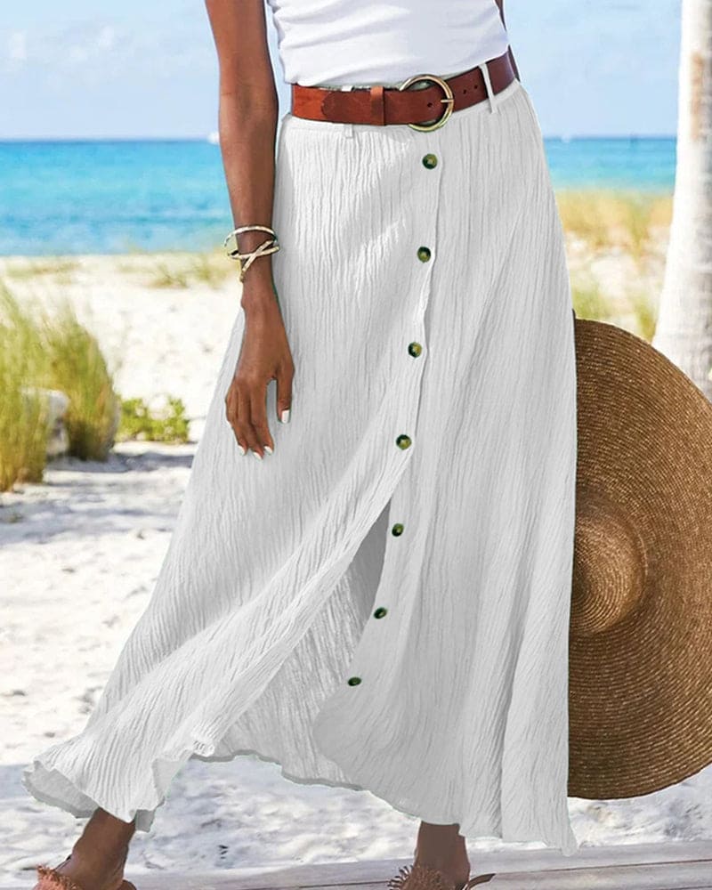 LeRoxy | Vloeiende Maxi Rok voor Vrouwen | Veelzijdige Knopenrok voor Comfort en Stijl