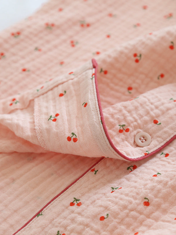 LeRoxy | Dames Pyjama Set van Katoen met Kersenprint | Comfortabele Nachtkleding