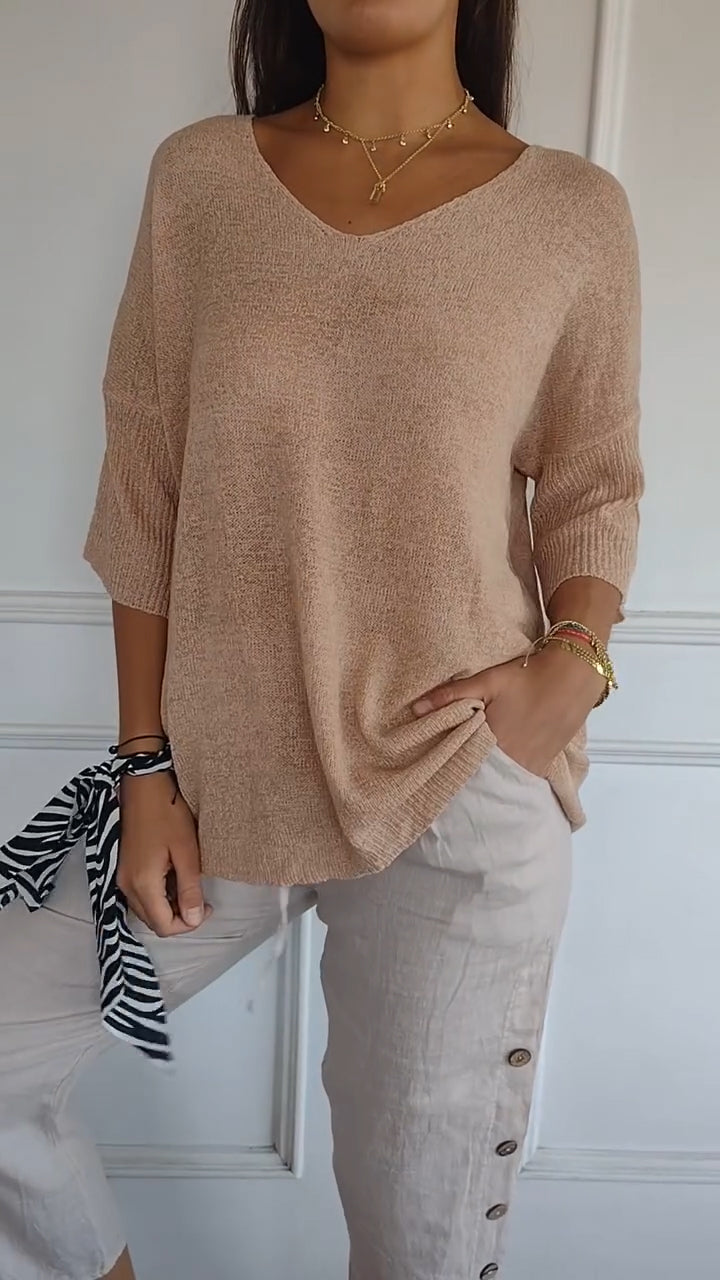 LeRoxy  Effen Gebreide Damestrui met V-Hals | Comfortabele Casual Pullover
