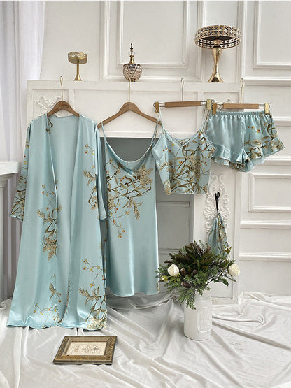 LeRoxy | Luxe Satijnen Dames Pyjama Set | 4-delig Comfortabele Nachtkleding