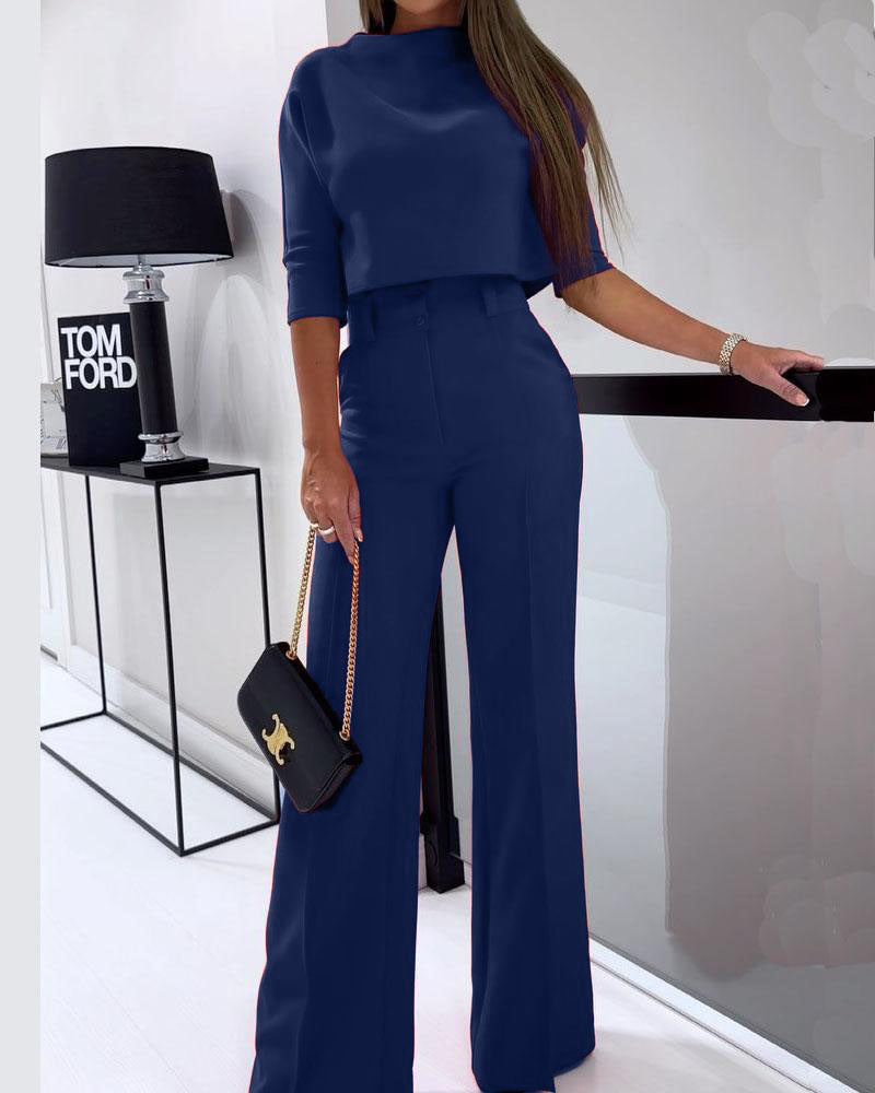 LeRoxy Elegante Effen Tweedelige Casual Set - Stijlvolle Outfit voor Elke Gelegenheid