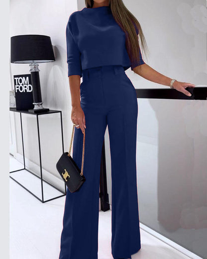 LeRoxy Elegante Effen Tweedelige Casual Set - Stijlvolle Outfit voor Elke Gelegenheid