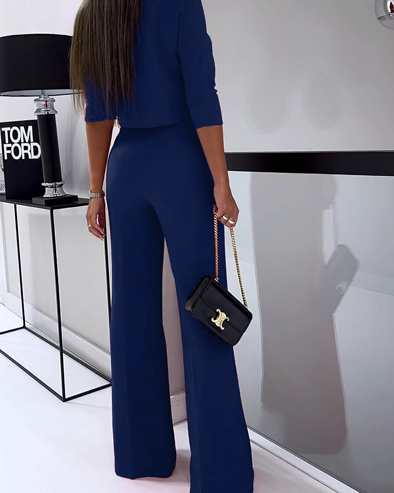 LeRoxy Elegante Effen Tweedelige Casual Set - Stijlvolle Outfit voor Elke Gelegenheid
