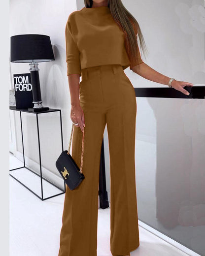 LeRoxy Elegante Effen Tweedelige Casual Set - Stijlvolle Outfit voor Elke Gelegenheid