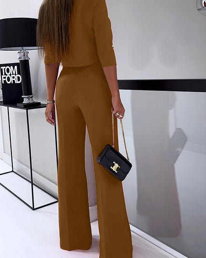 LeRoxy Elegante Effen Tweedelige Casual Set - Stijlvolle Outfit voor Elke Gelegenheid