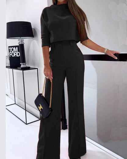 LeRoxy Elegante Effen Tweedelige Casual Set - Stijlvolle Outfit voor Elke Gelegenheid