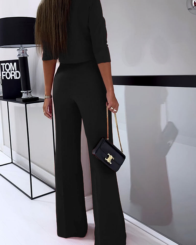 LeRoxy Elegante Effen Tweedelige Casual Set - Stijlvolle Outfit voor Elke Gelegenheid