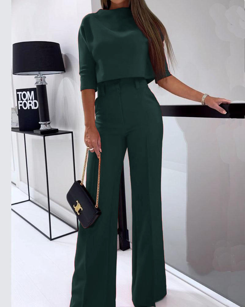LeRoxy Elegante Effen Tweedelige Casual Set - Stijlvolle Outfit voor Elke Gelegenheid