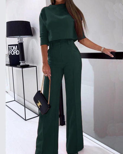 LeRoxy Elegante Effen Tweedelige Casual Set - Stijlvolle Outfit voor Elke Gelegenheid