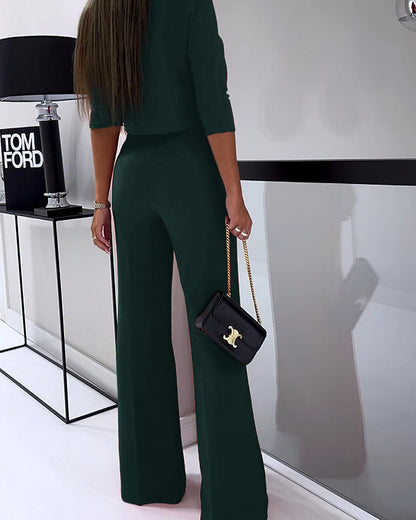 LeRoxy Elegante Effen Tweedelige Casual Set - Stijlvolle Outfit voor Elke Gelegenheid
