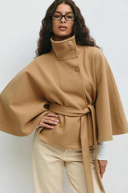 LeRoxy | Dames Capejas | Hoge Kraag, Ceintuur & Elegante Cape-mouwen