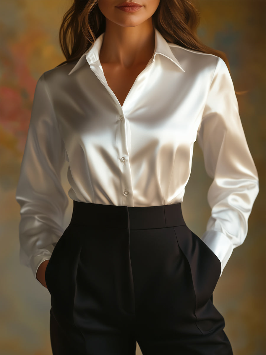 LeRoxy | Dames Satijnen Blouse Zwart | Elegante Lange Mouwen | Glanzende Look