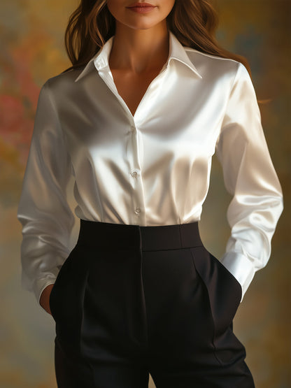 LeRoxy | Dames Satijnen Blouse Zwart | Elegante Lange Mouwen | Glanzende Look