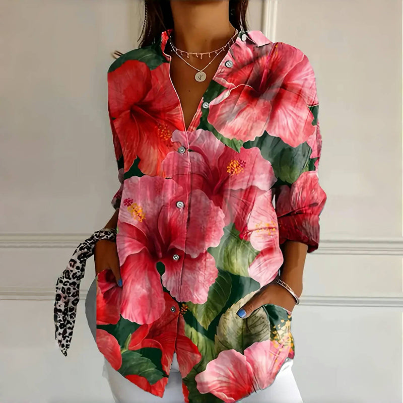 LeRoxy | Dames Vintage Bloemenblouse met Lange Mouwen | Elegante Retro Top