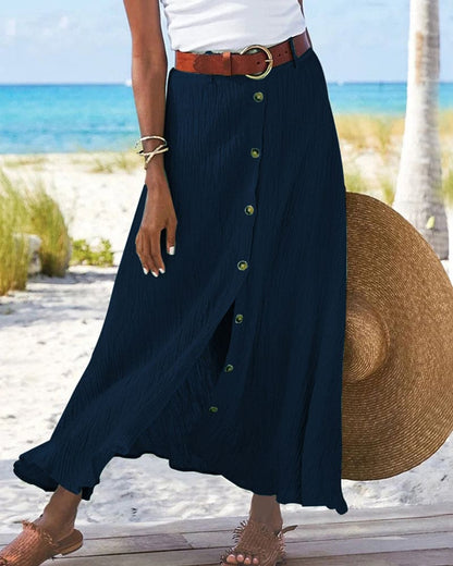 LeRoxy | Vloeiende Maxi Rok voor Vrouwen | Veelzijdige Knopenrok voor Comfort en Stijl