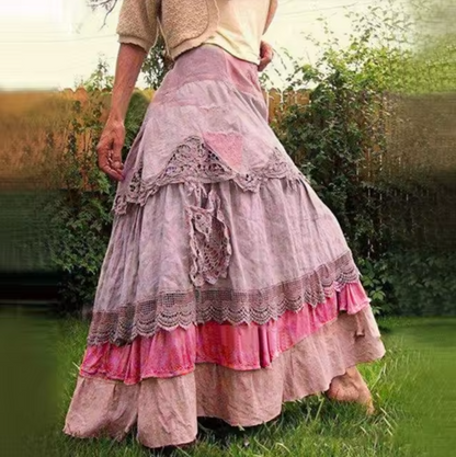 LeRoxy | Boho-Chic Gelaagde Maxi Rok | Stijlvolle Lange Denim Rok voor Dames
