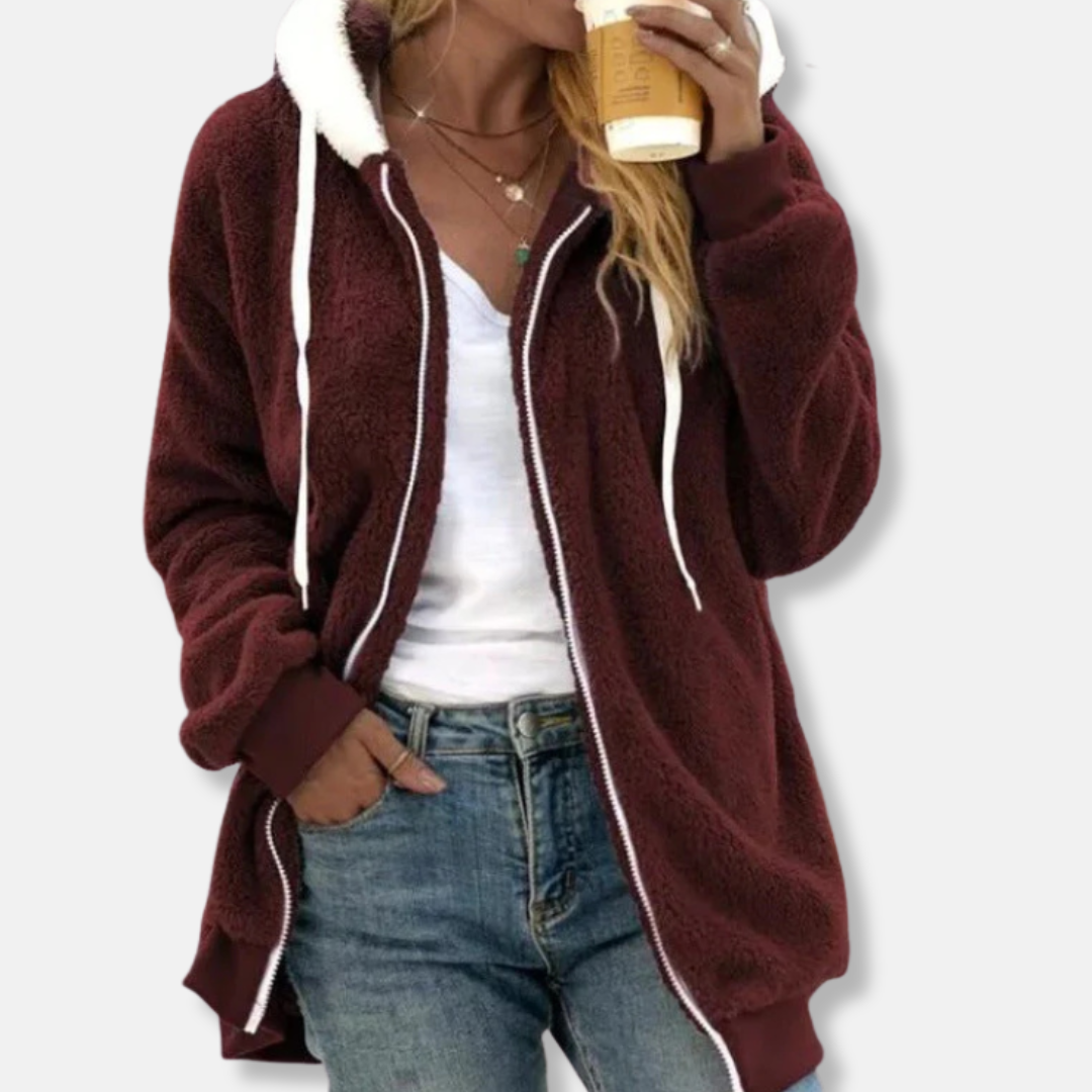 LeRoxy | Dames Hoodie Jas van Pluche Sherpa | Comfortabele Losse Pasvorm & Lange Mouwen