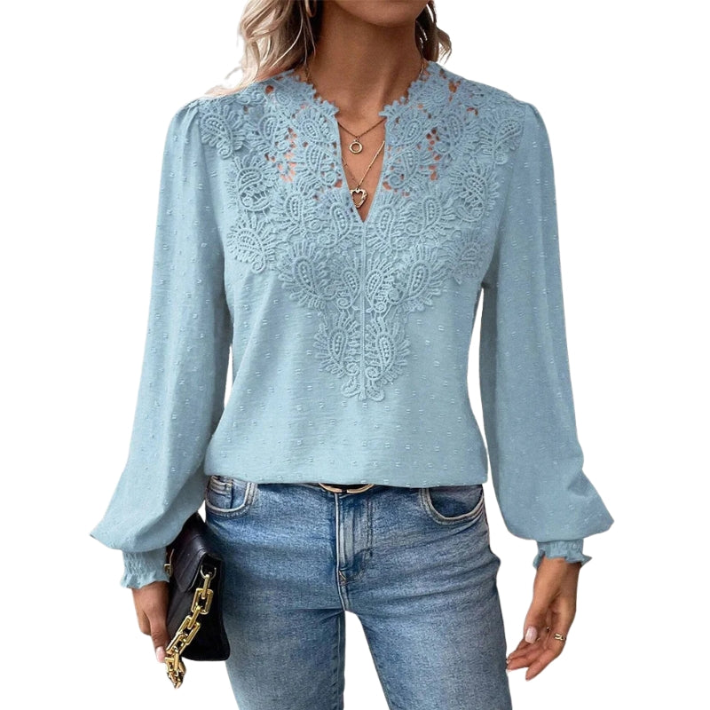 LeRoxy | Damesblouse Lange Mouwen V-Hals met Kantdetails