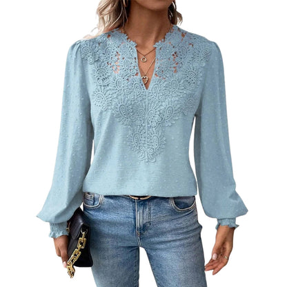 LeRoxy | Damesblouse Lange Mouwen V-Hals met Kantdetails