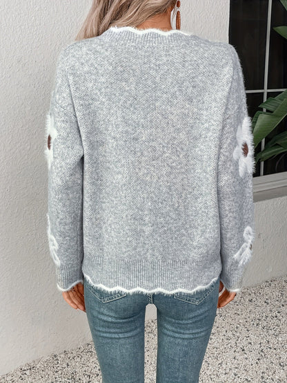 LeRoxy | Elegante Bloemen Trui met V-hals | Dames Lente & Herfst Collectie