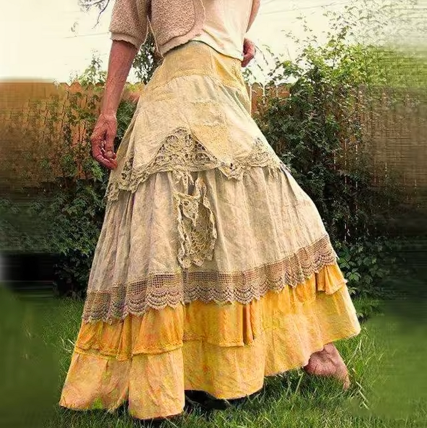 LeRoxy | Boho-Chic Gelaagde Maxi Rok | Stijlvolle Lange Denim Rok voor Dames