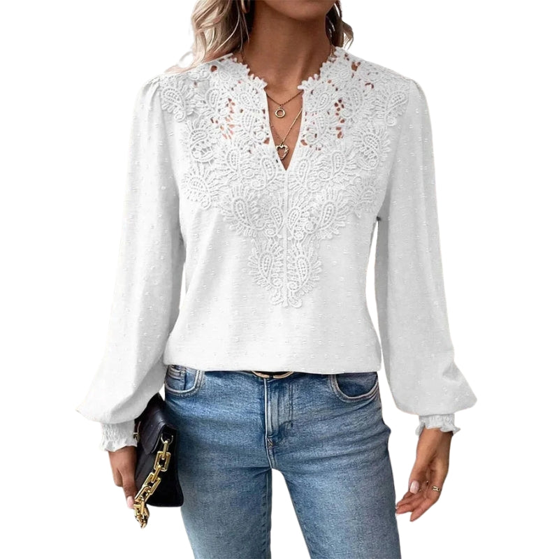 LeRoxy | Damesblouse Lange Mouwen V-Hals met Kantdetails