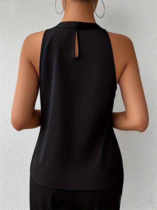 LeRoxy | Dames Satijnen Blouse Mouwloos | Open Schouders, Halternek & Plooidetail | Elegant