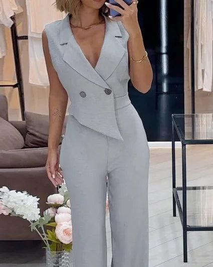 LeRoxy Jumpsuit met Reverskraag in Effen Kleur - Stijlvol en Comfortabel