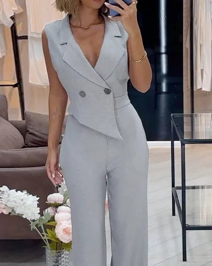 LeRoxy Jumpsuit met Reverskraag in Effen Kleur - Stijlvol en Comfortabel