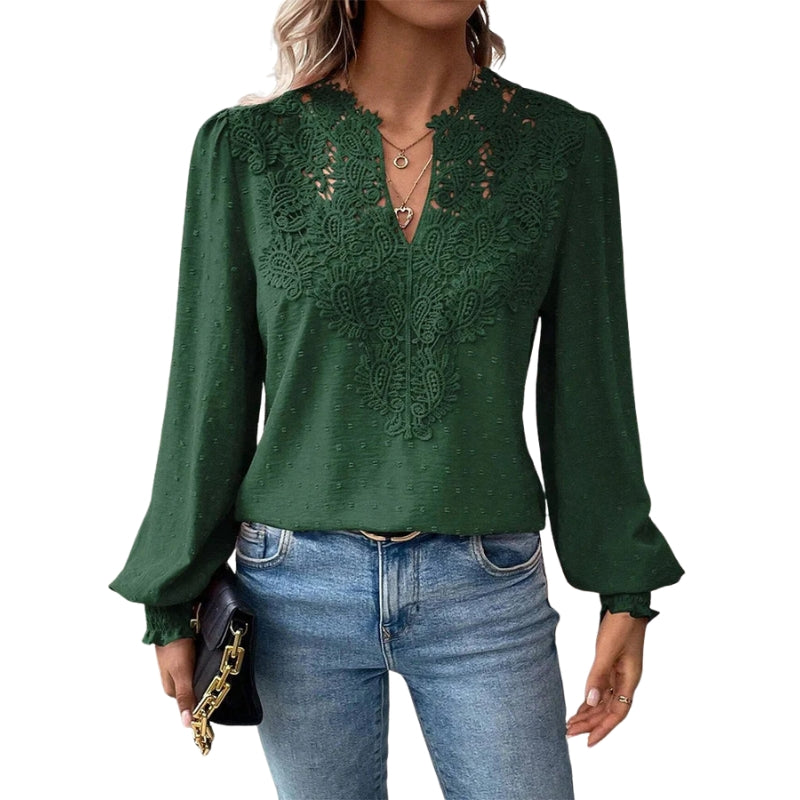 LeRoxy | Damesblouse Lange Mouwen V-Hals met Kantdetails