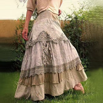 LeRoxy | Boho-Chic Gelaagde Maxi Rok | Stijlvolle Lange Denim Rok voor Dames