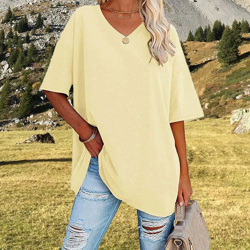 LeRoxy Dames T-Shirt – Oversized V-Hals, Casual & Comfortabel