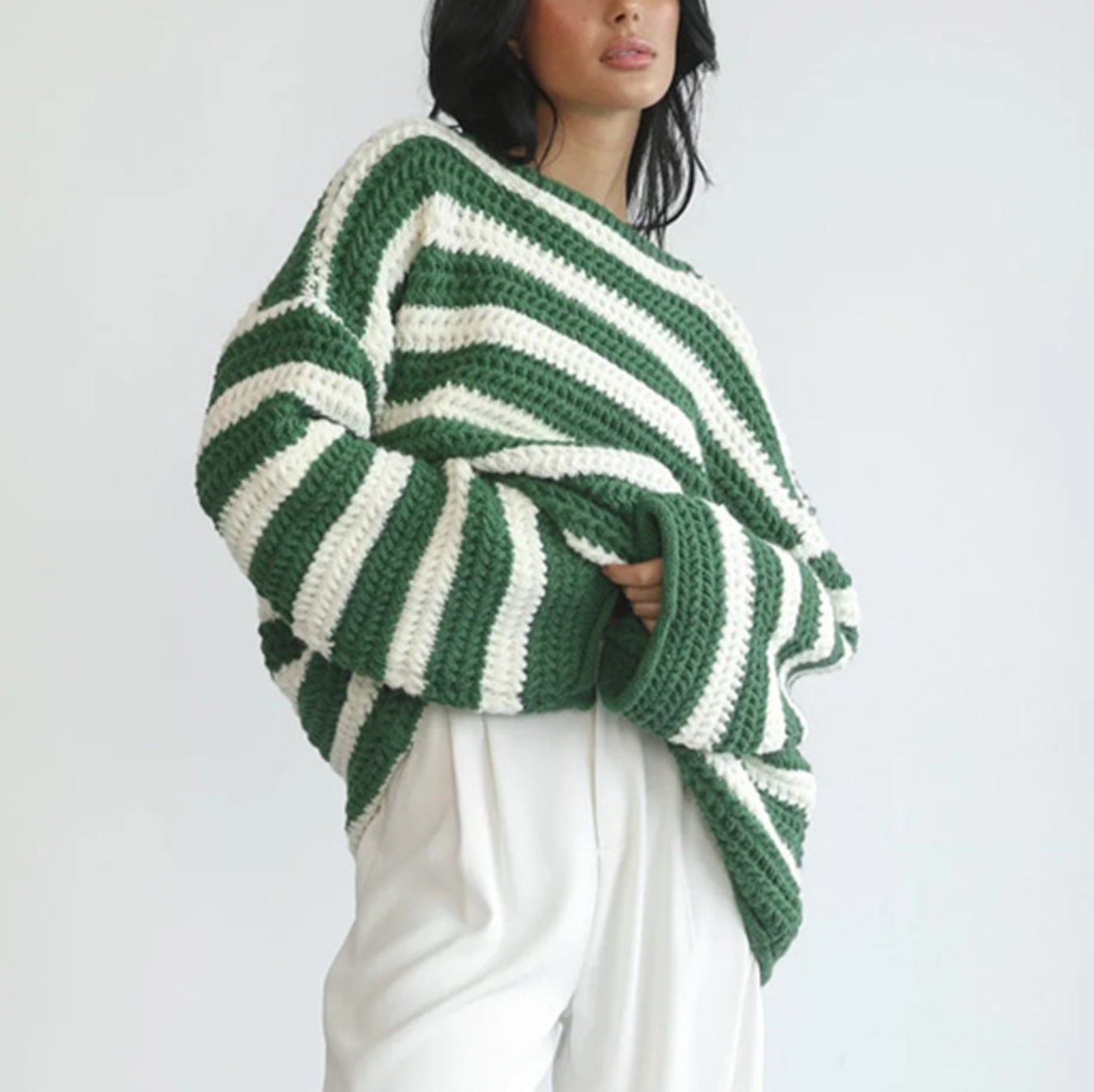 LeRoxy | Damestrui van Wol | Zachte Oversized Trui met Felle Strepen