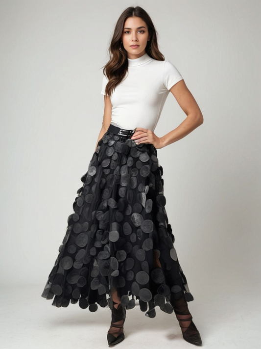 LeRoxy | Gelaagde Tule Midi Rok | Elegante Damesrok met Decoratieve Stippen | Perfect voor Feest & Casual